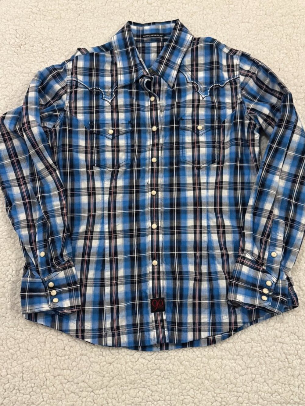 Panhandle Slim Western Wear Shirt w pearl snaps and embroidered design Men's S